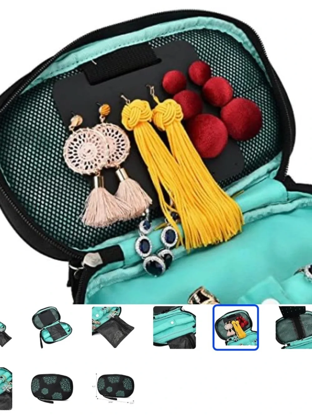 Quilted Travel Jewelry Organizer Bag in Turquoise Green